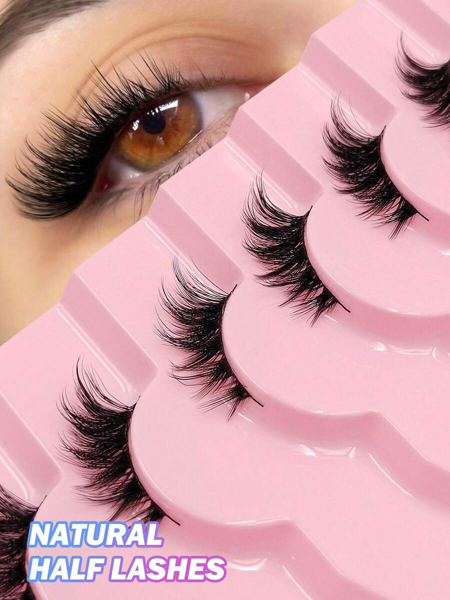 Asiteo 7 Pairs Cat Eye Half-Strip False Eyelashes, Natural & Delicate, Soft Ends, Lengthening & Fluffy, Faux Mink Lashes - Cat Eye Lashes - View 1