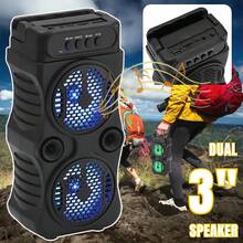 Dazone Portable Bluetooth Speaker Dual 3-In Woofer Wireless Stereo Speaker Subwoofer USB Rechargeable Heavy Bass LED Party PA Sound System AUX FM Remote Control LED Light Handle - Dual 3-in Woofer - View 5