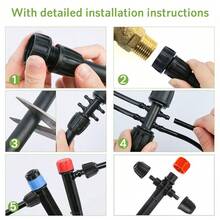 131FT 40M Drip Irrigation Kit Garden Plants Self Watering System Drip Irrigation Kits For Plants Quick-Connect Fitting Tube Adjustable Drip Emitters Misting Sprinkler For Flower Bed Raised Bed Greenhouse Lawn - 黑色 - 查看 6