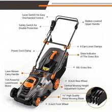 DOVAMAN 13 Amp Electric Lawn Mower, 16-Inch Cutting Width, 5 Adjustable Mowing Heights, 3-Step Foldable Handle, And Collection Bag With Full Indicator - 查看 3