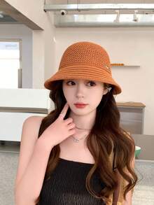 1pc Women Knitted Breathable Fisherman Cap, Multi-Color Korean/Japanese Minimalist & Versatile Slim Sun Hat, Made Of Polyester Fiber - Multicolor - View 4