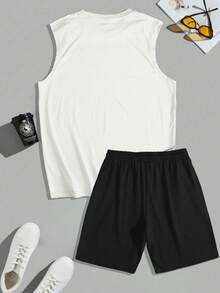 Terno casual masculino de 2 peças, colete personalizado e shorts com cordão - Branco - Ver 7