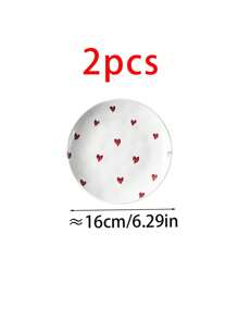 1pc Cute Red Heart Ceramic Dinner Plate, 6inch/8inch Option, Home Afternoon Tea Cake Dessert Plate, Western Steak Pasta Plate, Fruit Salad Plate, Veggie Plate, Holiday Gift For Boyfriend/Girlfriend, Family