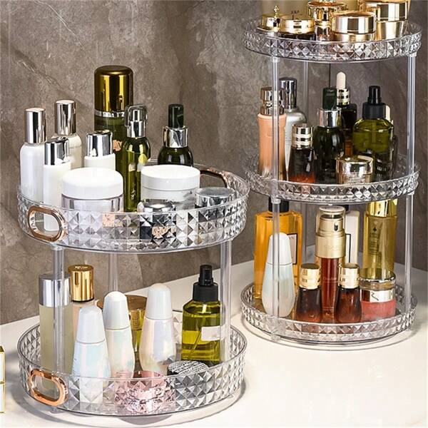 1 Peça Prateleira Giratória de Armazenamento de 3 Níveis 360°, Organizador de Mesa Multifuncional, Prateleira de Exibição de Cosméticos e Maquiagem para Banheiro/Cozinha/Geladeira, Para Feriado na Praia, Coleção de Banheiro, Coleção de Quarto, Grande Capacidade