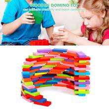 Set de 120 piezas de dominos de madera juguete educativo para aprendizaje temprano bloques de construcción juego familiar de habilidad y creatividad - Multicolor - Ver 6