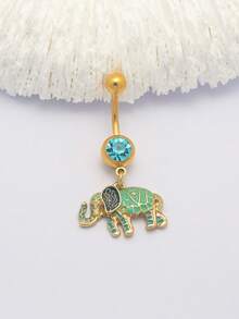 1Piece 14G Elephant Belly Button Ring Navel Piercing Tropical Animals Belly Button Piercing Body Jewelry - Multicolor - View 1