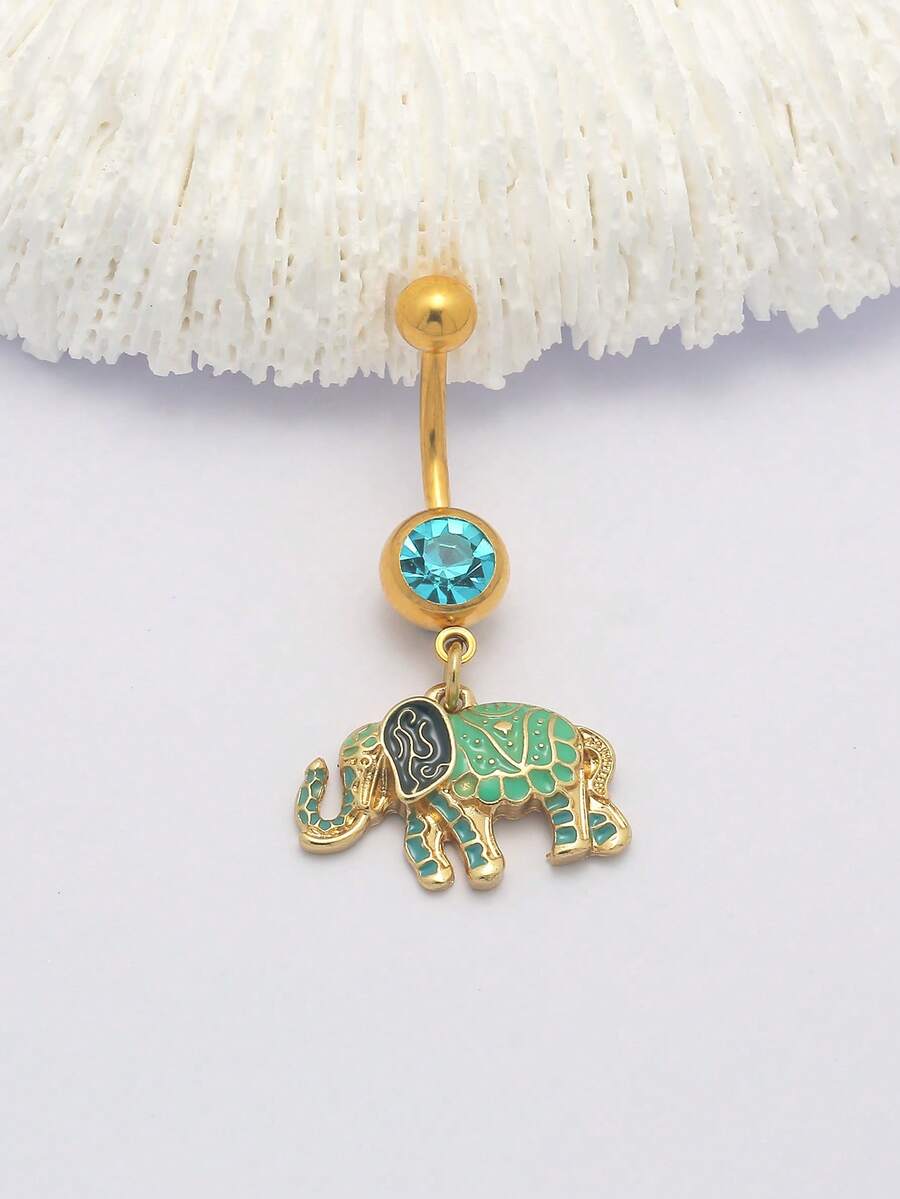 1Piece 14G Elephant Belly Button Ring Navel Piercing Tropical Animals Belly Button Piercing Body Jewelry - Multicolor - View 1