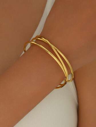 1 Pieza Pulsera De Cobre Cruzada Multicapa Geométrica, Elegante Y Versátil Para Uso Diario De Mujer