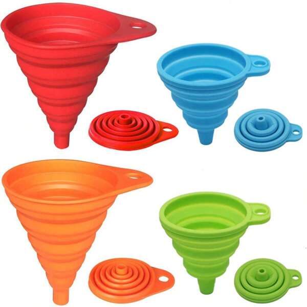 Kitchen Funnel Set 4 Packs, Small And Large, Kitchen Gadgets Accessories Foldable Silicone Collapsible Funnels For Filling Water Bottle Liquid Transfer