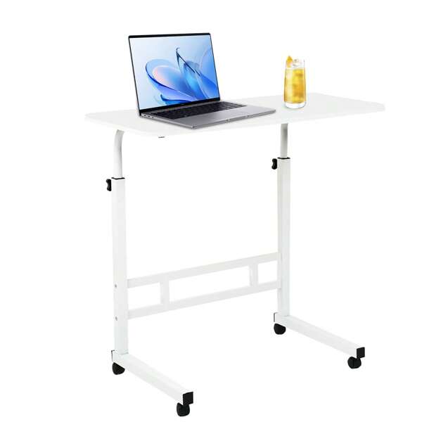 Rolling Laptop Desk With Adjustable Height - 23.7" Mobile Side Table For Bed, Couch, Sofa, Home Office - C-Shaped Design, Lockable Wheels