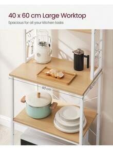 Kitchen Storage Rack, Coffee Bar, Baker's Rack, Total 6 Shelves And 6 Hooks, For Microwave, Steel Frame, Industrial, Oak Colour And White - Yellow - View 3