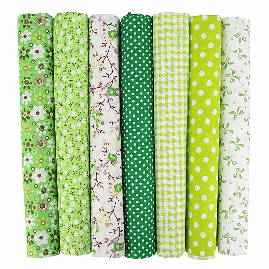 Bộ 7 mảnh vải cotton dùng để tự làm đồ thủ công chắp vá, vải vụn, thích hợp cho việc tự làm đồ chắp vá, may chăn, gối chắp vá, v.v. - màu xanh lá - Xem 1