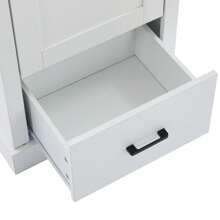 okwish Vitrina, aparador, aparador alto, mueble auxiliar, mueble de almacenaje, con mando a distancia de 16 colores y cajón y 5 compartimentos, vitrina alta de cristal, color blanco
