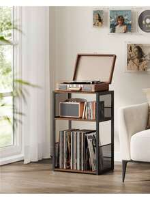 Record Player Stand, 3-Tier Side Table, Vinyl Record Storage Up To 100 Albums, End Table For Living Room, Bedroom, Rustic Brown - 復古色 - 查看 1