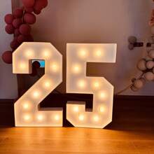 1Set 73cm Height Numeric KT Board, Numbers 0-9 Set For Birthday Party, Anniversary Party, Anniversary Decoration Background, Warm Yellow Light LED Decor - Batteries Not Included - White - View 5