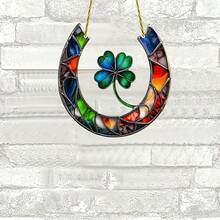 1 件幸运马蹄铁和三叶草亚克力捕光器，彩色玻璃风格壁挂装饰，PVC 材质，适合客厅、卧室、办公室 - 送给好朋友的完美生日礼物 - 彩色 - 查看 4