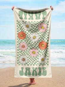 1 PEÇA Toalha de Praia com Estilo de Padrão Personalizado em Estilo Retrô com Nome, Secagem Rápida, Acessórios de Praia e de Viagem Macios e Confortáveis, Também Pode Ser Usada para Fitness, Yoga, Natação e Viagens à Praia.