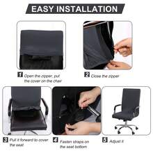 Stretch Office Chair Cover Computer Chair Slipcovers With Zippers And Bottom Strips For Rotating Boss Chair Simplism Style Washable High Back 95% Polyester And 5% Spandex - Gray - View 2