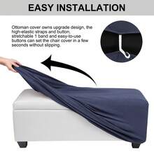 High Stretch Ottoman Cover With Elastic Bottom, Soft Slipcover Jacquard Fabric Small Checks Rectangle Storage Stool Cover Furniture Covers - 藏蓝色 - 查看 4