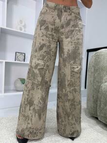 Manon Tanti Women'sFront Button Multiple Pockets All-Over Allover Print Casual Denim Pants - Multicolor - View 2