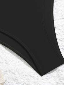 New One-Piece Swimsuit With Zipper For Women, Modest & Flattering Ruffled Conservative Swimwear - Black - View 5