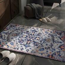 1pc Vintage Distressed Boho Long Runner Rug, 1000g Velvet + 300g Foam Backing Combination Carpet, Classic American Floral , Suitable For Living Room, Bedroom, Kitchen, Bathroom, Laundry, Hallway, Entryway, Game Room, Boy's Room, All Season Home Decor