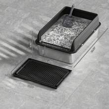 Pet Supplies Pet Stainless Steel Cat Litter Box With Lid Large Litter Box For Big Cats Non-Stick Stainless Steel Cat Boxes High Sides, Kitten Metal Boxes, Anti-Leakage, Easy To Clean Black 6''Deep