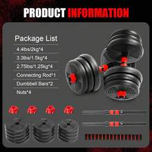 Adjustable Dumbbells Set, Upgrade 44LBS Free Weight Set With Connecting Rod, 3 In 1 Dumbbell Set Used As Dumbbells, Barbell, Push Up Stand, Fitness Exercise For Home Gym Suitble Men/Women - Black - View 7