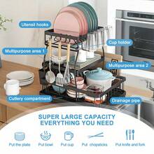 3 Tier Kitchen Dish Drying Rack - Large Capacity Carbon Steel Organizer With Removable Drainage, Multi-Layer & Basket Design For Dishes, Bowls, Utensils, Space Saving, Great Housewarming & Christmas Gift, Utensil Holder