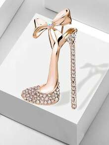 Elegant Rhinestone-Encrusted Gradient Bow Brooch Pin - Chic Alloy Fashion Accessory For Women's Blazers, Cardigans & Shawls, With Sparkling High Heel Design - 0091 - View 1