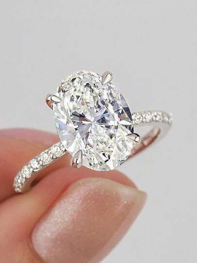 1 peça lindo anel de noivado com diamante de moissanita incolor elipse, joia fina para casamento para mulheres, anel de noivado para compromisso