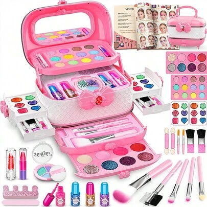 1pc Kids Pretend Makeup Set, Girls Makeup Palette, Princess Handbag, Cosmetic Beauty Vanity Kit, Lipstick, Eyeshadow, Kids Birthday Gift