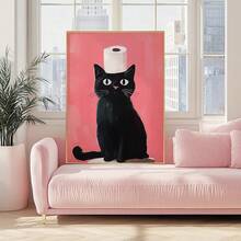 Funda para tapa de inodoro con estampado de gato negro, decoración de inodoro divertida y linda de gato negro como regalo para amantes de los gatos, póster sin marco de gato asomándose - Multicolor - Ver 9