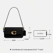 Coach Bolso de hombro de piel auténtica para mujer, tipo cartera, color negro, con cierre magnético.