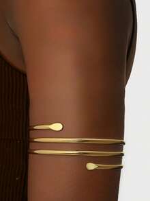 1pc Minimalist Hollow 3-Layer Metal Armlet, Personalized Geometric Punk Opened Adjustable Body Chain Bracelet, Wedding Accessory - Multicolor - View 13