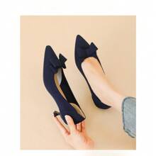Scarpe da donna con punta affusolata, tomaia a calza, fiocco, tacchi sottili casual alla francese, stile giapponese