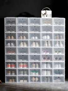 6/12pcs Stackable Clear Plastic Shoe Storage Boxes, Transparent Door Plastic Shoe Containers, Thick Drawers