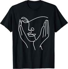 Aesthetic Line Art Woman Abstract Fashion Minimalist Drawing T-Shirt Gift For Dad Gift For Knitters Housewarming Gift For Couple - Black - View 1
