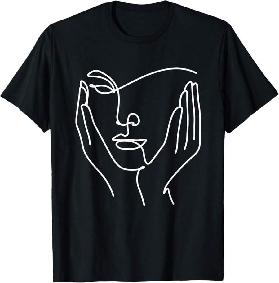 Aesthetic Line Art Woman Abstract Fashion Minimalist Drawing T-Shirt Gift For Dad Gift For Knitters Housewarming Gift For Couple - Black - View 1
