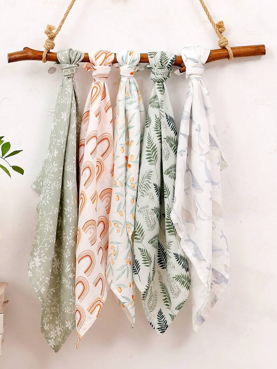 5PCS Muslin Baby Bibs 60*60cm Soft Bamboo Burping Cloths,Baby Wrap Swaddle Muslin Blanket Baby Face Towel Square Handkerchief, Baby Wash Cloths For Boys Girls - Multicolor - View 1