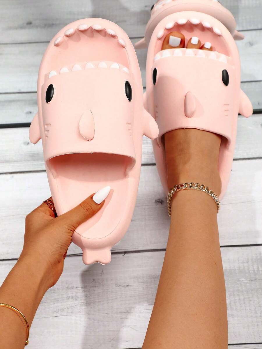 Chanclas con forma de tiburón, sandalias de suela gruesa de dedo abierto, zapatillas de playa con diseño de dibujos animados, zapatillas de pareja, zapatillas para hombre y mujer, zapatos de fiesta de vacaciones de verano - Rosa - Ver 1