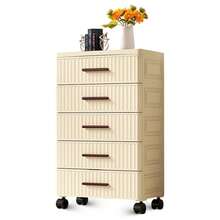 5-Tier Plastic Drawer Storage, 48 Cm Wide Plastic Chest Of Drawers For The Bedroom, Plastic Storage Trolley With Ribbed Design And Wheels, Drawer Tower For The Living Room In The Bedroom - Apricot - View 7