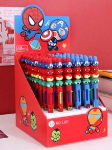 Disney 12pcs Disney Back-To-School Marvel & Stitch Collector's Edition 4-Color Anti-Stress Ballpoint Pen - Shockproof Liquid Silicone Grip (Thor's Hammer Durability) + Multi-Role Ink System (Highlighter/Notes/Doodling), Includes 3 Character Pens: Stitch, Spider-Man School Supplies,Back To School