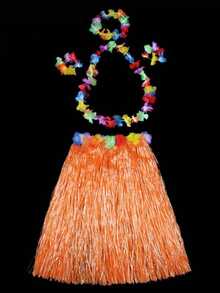 5 Piece Hawaiian Luau Outfit Set - Hula Skirt, Flower Bikini Top, Hawaiian Flower Crown, Suitable For Luau Parties, Dance Performances, And Decorations