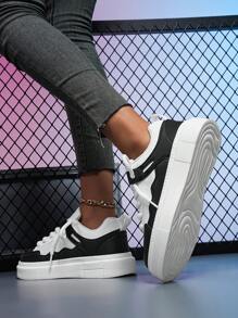 Women's Thick Sole Letter Decor Round Toe Low-Top Sneakers, Classic Colorway, Sporty Casual Style For Daily Wear