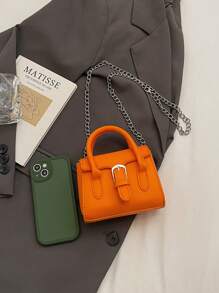 1 Solid Color Metal Buckle Decorated Chain Shoulder Strap, Pu Leather, Handheld Crossbody Dual Function, Magnetic Buckle Closure, Minimalist Style Small Square Bag, Spring And Summer Daily Commuting Light Luxury Items (Suitable For Urban Women)