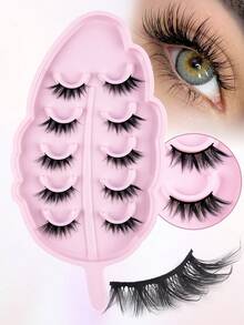 5 Pairs Natural Faux Mink Hair Fluffy Manga Lashes Clear Band Eyelashes Japanese Cosplay Faux Mink Lashes Dramatic Anime Lashes,Cat Eye Fox Eye Imitation Mink False Eyelashes Sexy Lashes Extension Makeup Cat Eye False Eyelashes 3d Faux Mink Eyelashes Soft Natural Makeup,Pink Leaf Tray, Suitable For Travel,Work Party Carrying,Nice Gift,Christmas Gift For Women - 眼尾拉長款 - 查看 11