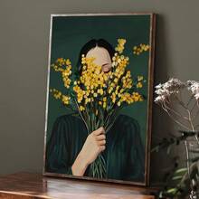 1幅绿色抽象阅读女性艺术版画，现代条纹帆布海报，无框极简主义墙面艺术，适合装饰客厅、卧室、厨房、办公室和咖啡馆，是咖啡爱好者的理想礼物，也可用于咖啡馆、酒吧、房间、家居、卧室、浴室装饰，帆布墙面艺术，油画，带框墙面艺术 - 彩色 - 查看 6