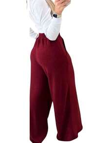 Women's Cold Weather Wide Leg Pants, Winter Fashion 2025 - Màu Đỏ Sâu - Xem 2
