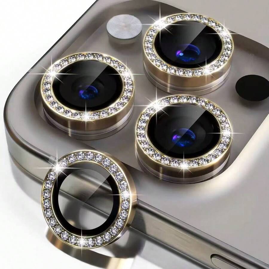 Glitter Shiny Camera Lens Protector Kit For All Models/XR/11/11PROMAX/12/12PROMAX/13/14/14PROMAX/15/15PROMAX/16/16PULS/16PROMAX - 金色 - 查看 1
